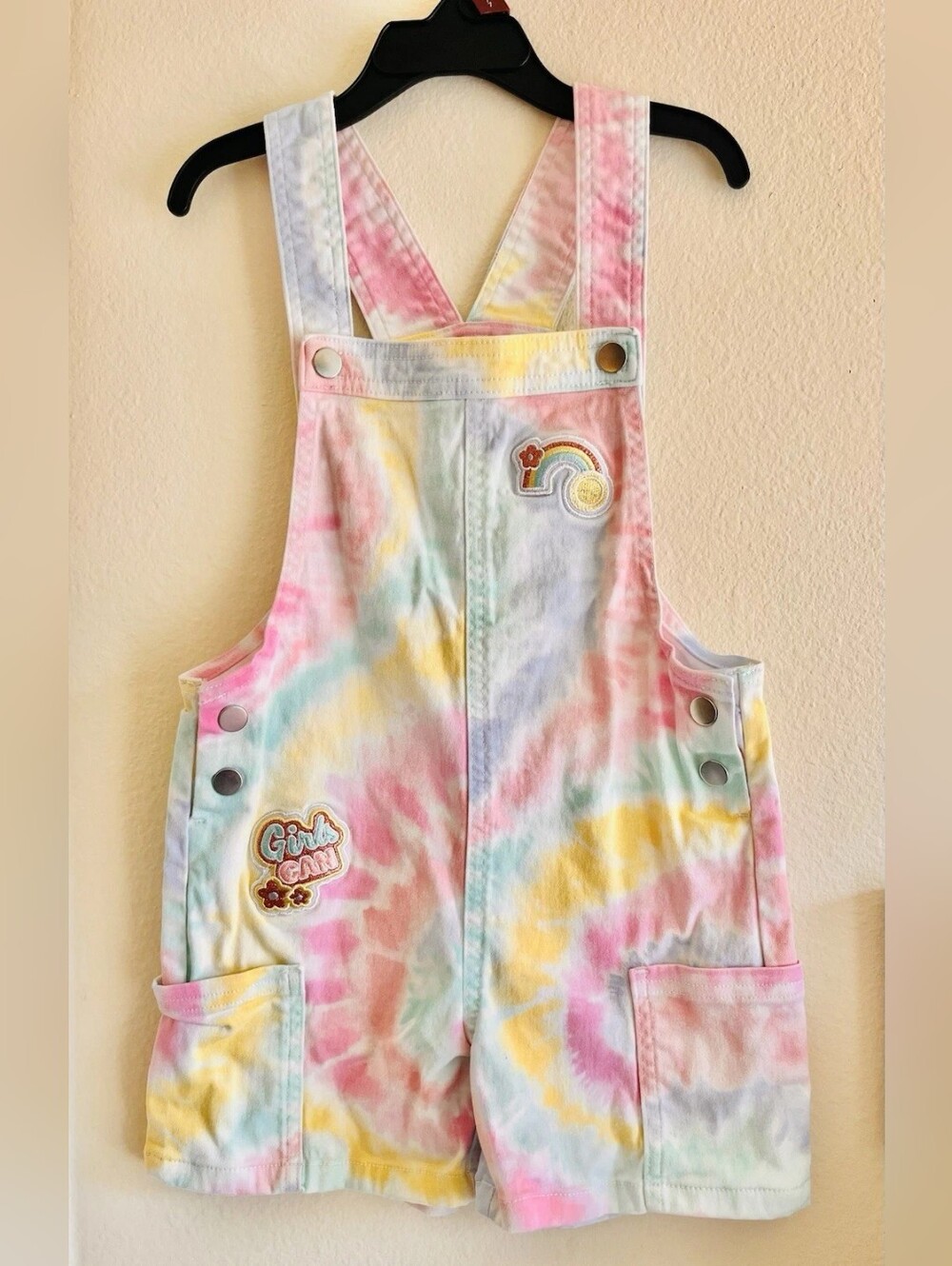 Tie-Dye Pastel Girls' Short Overalls